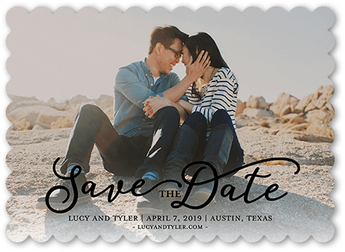 Whimsical Date Save The Date, Black, 5x7 Flat, Matte, Signature Smooth Cardstock, Scallop