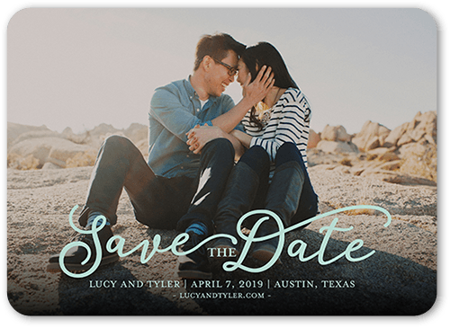 Whimsical Date Save The Date, Blue, 5x7 Flat, Matte, Signature Smooth Cardstock, Rounded, Frosted Glass