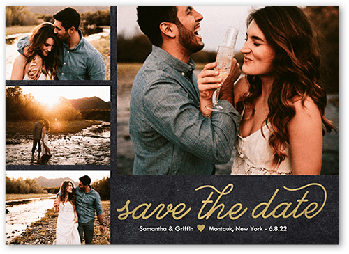 Luxe Script Save The Date, Grey, 5x7, Pearl Shimmer Cardstock, Square