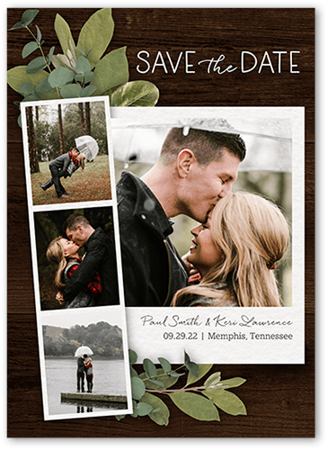 Stemmed Snapshot Save The Date, Brown, 5x7 Flat, Pearl Shimmer Cardstock, Square, Wood