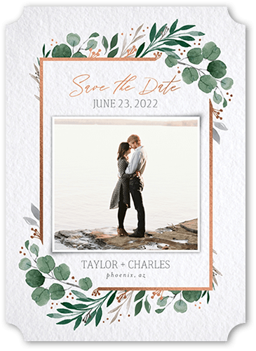 Brushed Botanic Save The Date, Green, 5x7 Flat, Matte, Signature Smooth Cardstock, Ticket