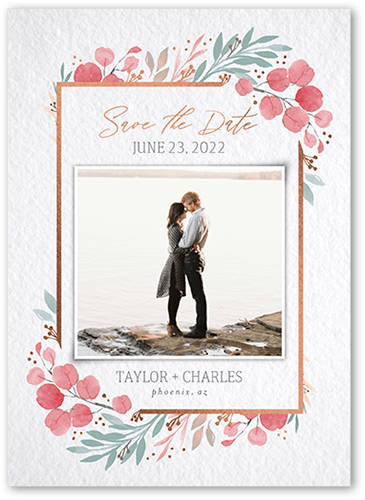 Brushed Botanic Save The Date, Pink, 5x7 Flat, Luxe Double-Thick Cardstock, Square, Flamingo