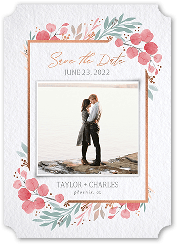 Brushed Botanic Save The Date, Pink, 5x7, Matte, Signature Smooth Cardstock, Ticket