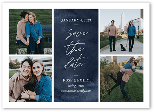 Textured Script Save The Date, Blue, 5x7 Flat, Pearl Shimmer Cardstock, Square