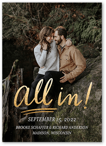 All In Save The Date, White, 5x7 Flat, Matte, Signature Smooth Cardstock, Square