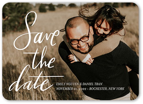 Handwritten Engagement Save The Date, White, 5x7, Standard Smooth Cardstock, Rounded