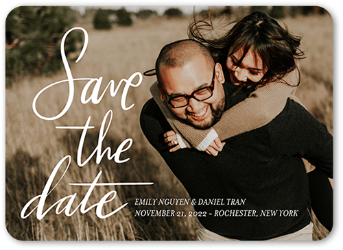Handwritten Engagement Save The Date, White, 5x7 Flat, Matte, Signature Smooth Cardstock, Rounded