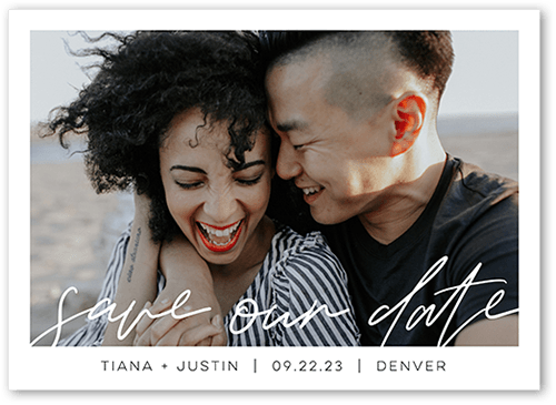 Handmade Script Save The Date, White, 5x7 Flat, Matte, Signature Smooth Cardstock, Square