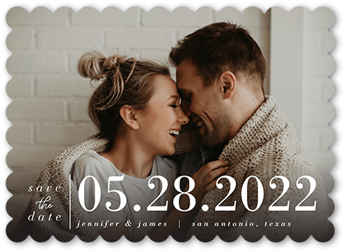 Sizable Date Save The Date, White, 5x7 Flat, Matte, Signature Smooth Cardstock, Scallop