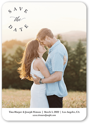 Elegant Circle Save The Date, White, 5x7 Flat, Pearl Shimmer Cardstock, Rounded, White