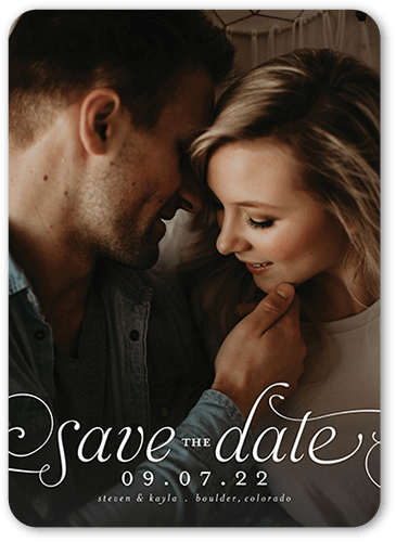 Romantic Flourish Save The Date, White, 5x7 Flat, Matte, Signature Smooth Cardstock, Rounded