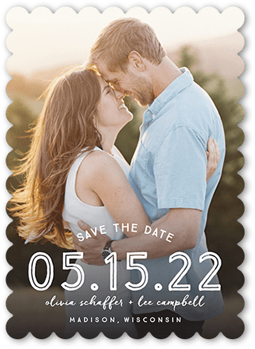 Gradient Love Save The Date, White, 5x7 Flat, Pearl Shimmer Cardstock, Scallop