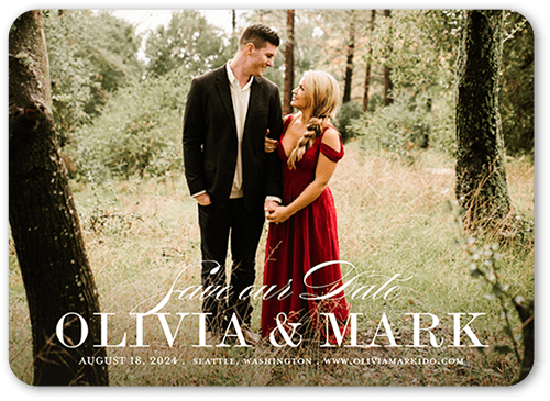 Typed Names Save The Date, White, 5x7 Flat, Matte, Signature Smooth Cardstock, Rounded