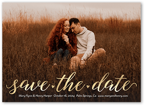 Whimsy Celebration Save The Date, none, Yellow, 5x7 Flat, Pearl Shimmer Cardstock, Square, Golden