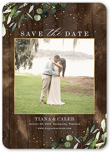 Rustic Woods Save The Date, Brown, 5x7 Flat, Pearl Shimmer Cardstock, Rounded