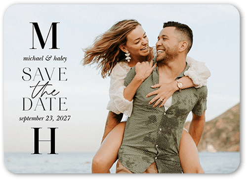 Me Plus You Save The Date, White, 5x7 Flat, Pearl Shimmer Cardstock, Rounded, White