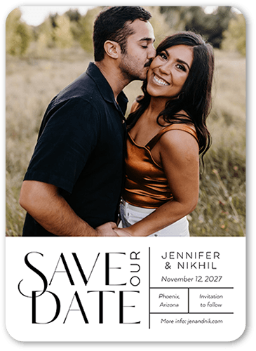 Interlocked Day Save The Date, White, 5x7 Flat, 100% Recycled Cardstock ?, Rounded