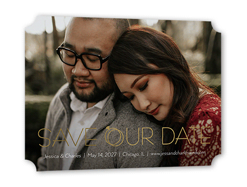 Connected Bands Save The Date, White, Gold Foil, 5x7 Flat, Pearl Shimmer Cardstock, Ticket