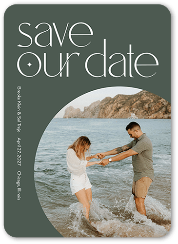 Around The Date Save The Date, Green, 5x7 Flat, Pearl Shimmer Cardstock, Rounded