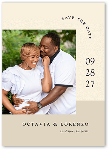 Two Become One Save The Date, Beige, 5x7 Flat, Pearl Shimmer Cardstock, Square, Cream