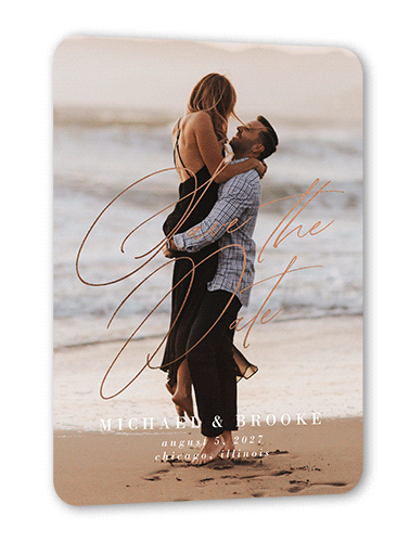 The Time Is Set Save The Date, Rose Gold Foil, White, 5x7 Flat, Matte, Signature Smooth Cardstock, Rounded, White