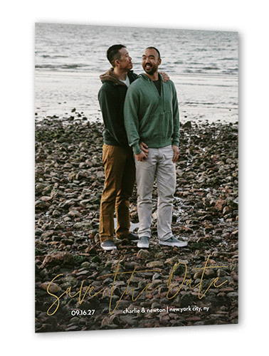 A Sentimental Date Save The Date, White, Gold Foil, 5x7 Flat, Pearl Shimmer Cardstock, Square
