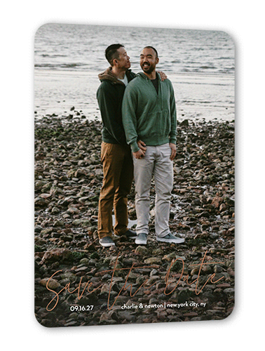 A Sentimental Date Save The Date, Rose Gold Foil, White, 5x7 Flat, Matte, Signature Smooth Cardstock, Rounded