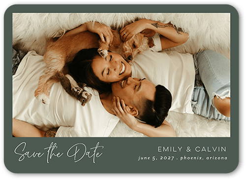 Styled Softly Save The Date, Green, 5x7 Flat, Standard Smooth Cardstock, Rounded, Green