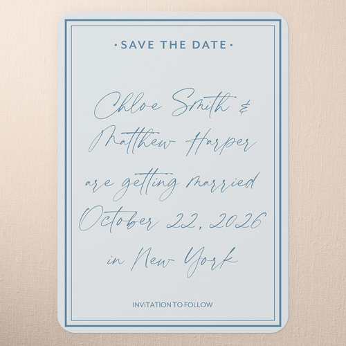 Momentous Memo Save The Date, Blue, 5x7 Flat, Standard Smooth Cardstock, Rounded
