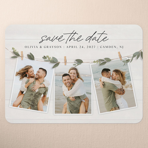 Charming Clips Save The Date, White, 5x7 Flat, 100% Recycled Cardstock , Rounded, White