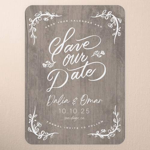 Laurels Of Love Save The Date, Brown, 5x7 Flat, Pearl Shimmer Cardstock, Rounded