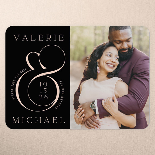 Swirling Ampersand Save The Date, Black, 5x7 Flat, Matte, Signature Smooth Cardstock, Rounded, Black