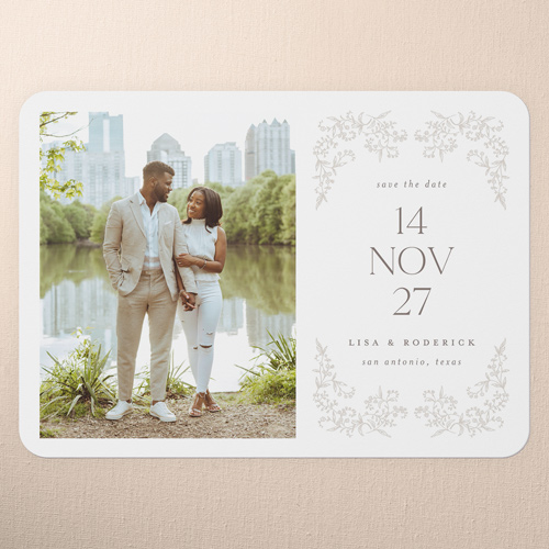 Delicate Florals Save The Date, White, 5x7 Flat, Write Your Own Greeting, Matte, Signature Smooth Cardstock, Rounded