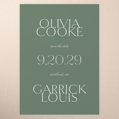 Timeless Layout Save The Date, Green, 5x7 Flat, Pearl Shimmer Cardstock, Square, Rosemary