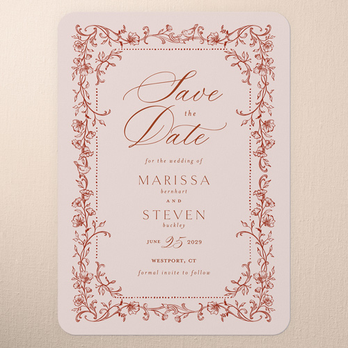 Framed Fantasy Save The Date, Pink, 5x7 Flat, Standard Smooth Cardstock, Rounded, Flamingo