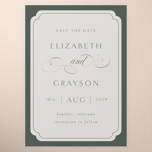 Enduring Text Save The Date, Green, 5x7 Flat, Pearl Shimmer Cardstock, Square, Forest