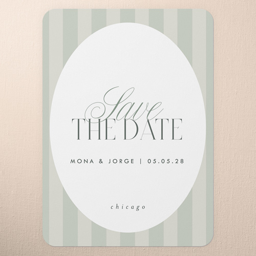 Found Love Save The Date, Green, 5x7 Flat, Pearl Shimmer Cardstock, Rounded, Sage
