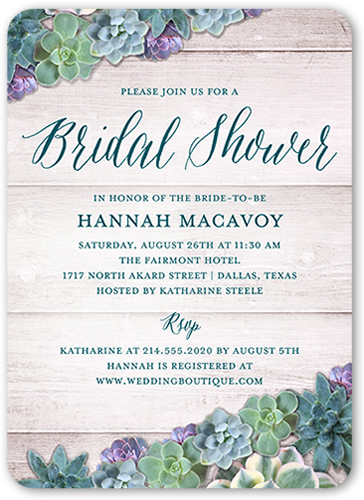 Spectacular Succulents Bridal Shower Invitation, Blue, Standard Smooth Cardstock, Rounded