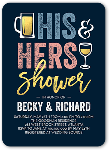 His And Hers Shower Bridal Shower Invitation, Blue, Pearl Shimmer Cardstock, Rounded