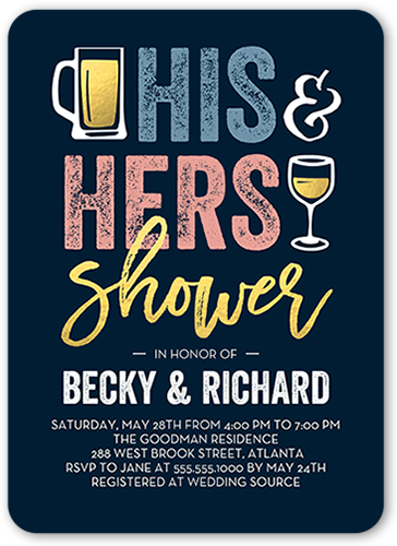 His And Hers Shower Bridal Shower Invitation, Blue, Matte, Signature Smooth Cardstock, Rounded