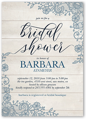 Lovely Lace Frame Bridal Shower Invitation, Blue, Luxe Double-Thick Cardstock, Square