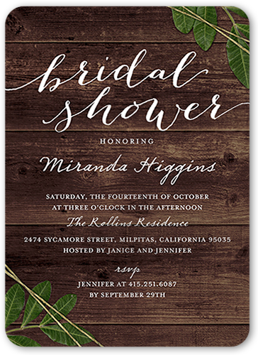 Leafy Frame Bridal Shower Invitation, Brown, Standard Smooth Cardstock, Rounded