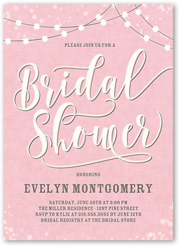 String The Lights Bridal Shower Invitation, Pink, Pearl Shimmer Cardstock, Square