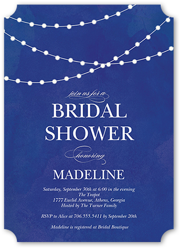 Hanging Lights Bridal Shower Invitation, Blue, Pearl Shimmer Cardstock, Ticket