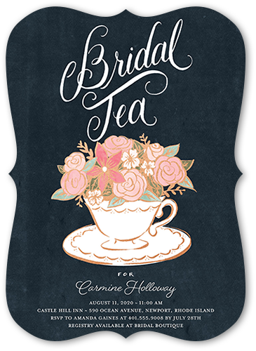 Floral Teacup Bridal Shower Invitation, Black, Matte, Signature Smooth Cardstock, Bracket