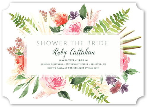 Bouquet Fringe Bridal Shower Invitation, White, 5x7 Flat, Matte, Signature Smooth Cardstock, Ticket