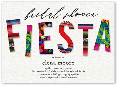 Patterned Fiesta Bridal Shower Invitation, White, 5x7 Flat, Luxe Double-Thick Cardstock, Square