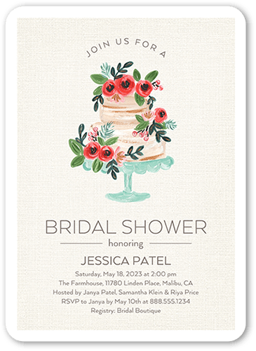 Decorative Cake Bridal Shower Invitation, Beige, 5x7 Flat, Pearl Shimmer Cardstock, Rounded