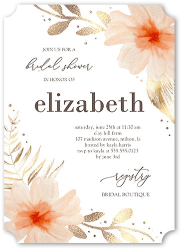Desert Floral Bridal Shower Invitation, White, 5x7 Flat, Pearl Shimmer Cardstock, Ticket