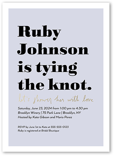 Celebrate The Tying Bridal Shower Invitation, Grey, 5x7 Flat, 100% Recycled Cardstock , Square, Dove Gray